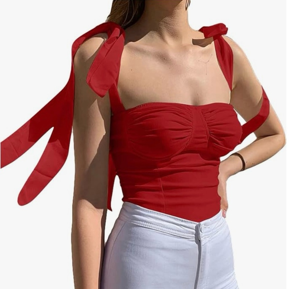 Velius Women's Sleeveless Camisole Tie Shoulder Mesh Strap Tank Crop Tops